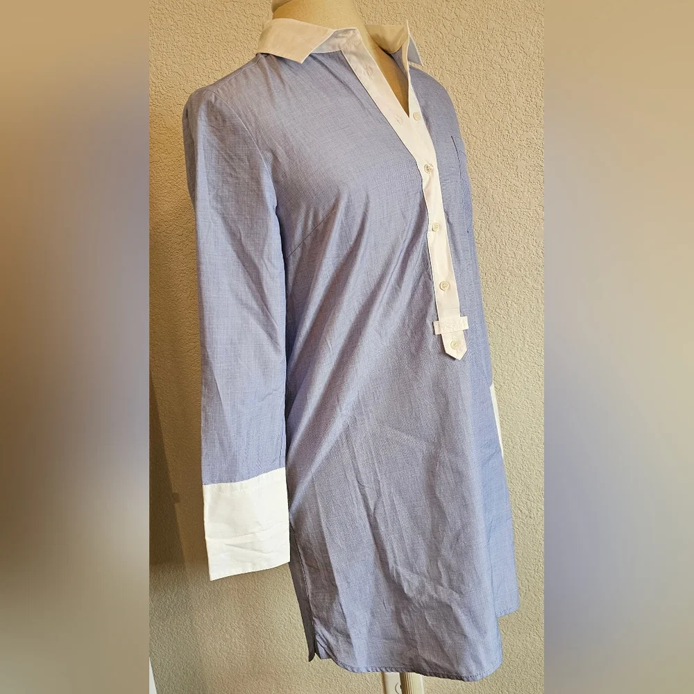 J. Crew Blue and White Collared Midi Shirt Dress